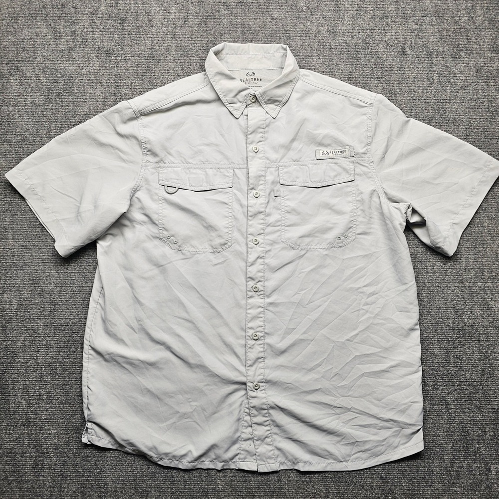 Realtree Fishing Mens Large Gray Short Sleeve Button Down Shirt TS1540 Dusk